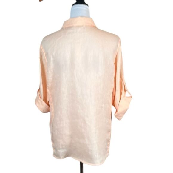 Calvin Klein Peach Button Up Blouse, Size L - Picture 2 of 7